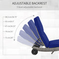 Outsunny Chaise Lounge Pool Chair, Outdoor Pe Rattan Cushioned Patio Sun Lounger W 5 Level Adjustable Backrest & Wheels For Easy Movement, Wicker, Dark Blue Blue Steel