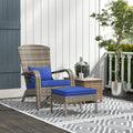 Outsunny Patio Wicker Adirondack Chair With Ottoman, Outdoor Fire Pit Chair With Cushions, High Back, Large Seat & Armrests For Deck, Garden & Backyard, Dark Blue Blue Steel