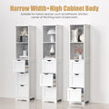 Bathroom Tall Storage Cabinet, Slim Free Standing Cabinet With 3 Drawers And 2 Shelves,Floor Cabinet For Small Space, 11.8