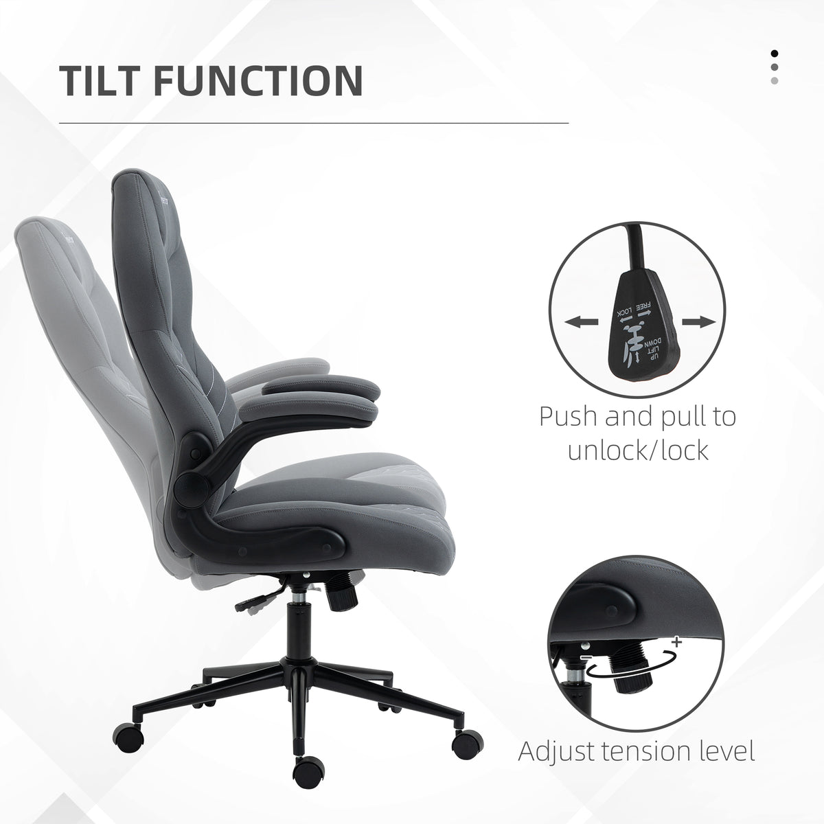 Vinsetto High Back Office Chair With Flip Up Armrests, Swivel Computer Chair With Adjustable Height And Tilt Function, Dark Gray Dark Gray Polyester