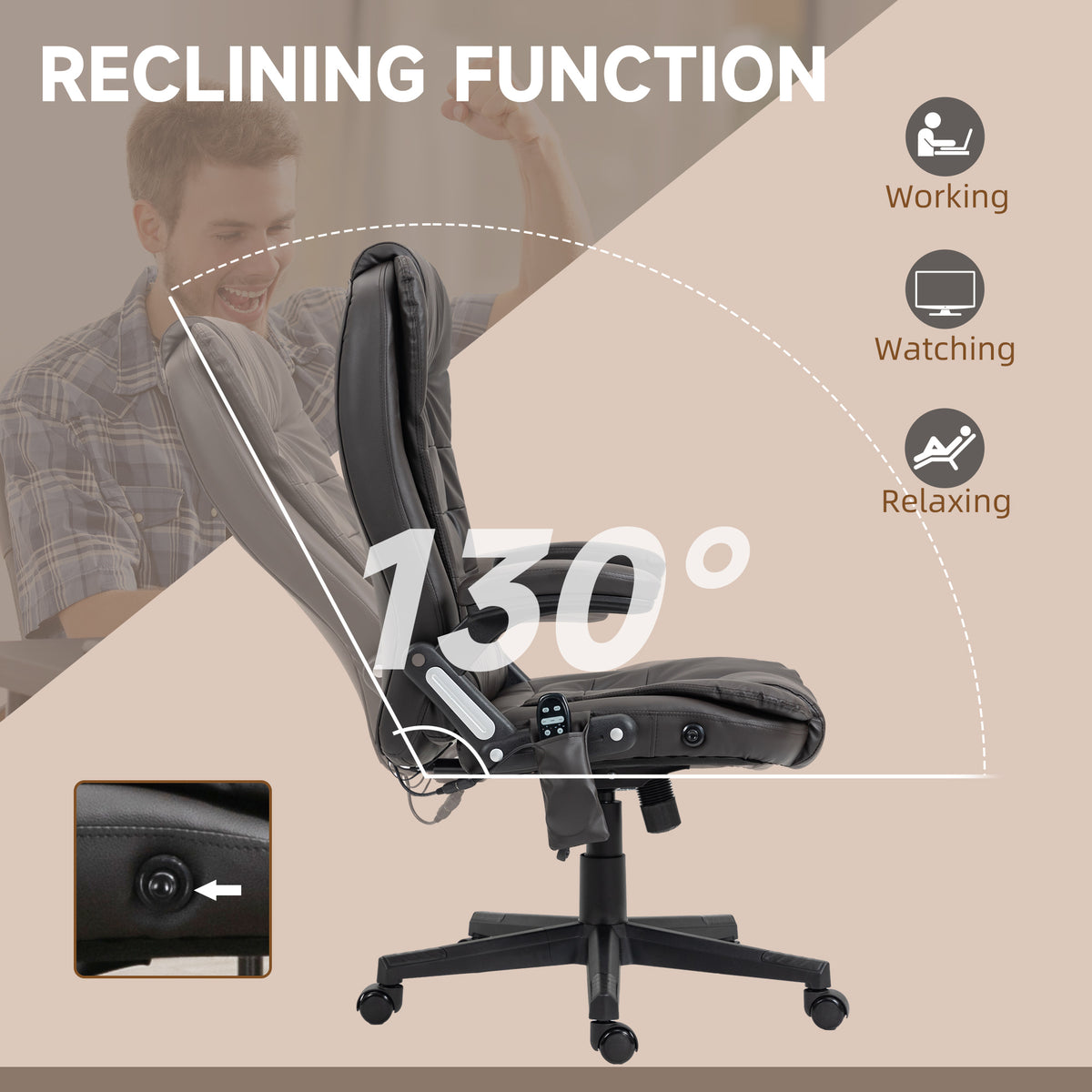 Homcom High Back Vibration Massage Office Chair With 6 Vibration Points, Heated Reclining Pu Leather Computer Chair With Armrest And Remote, Dark Brown Brown Pu
