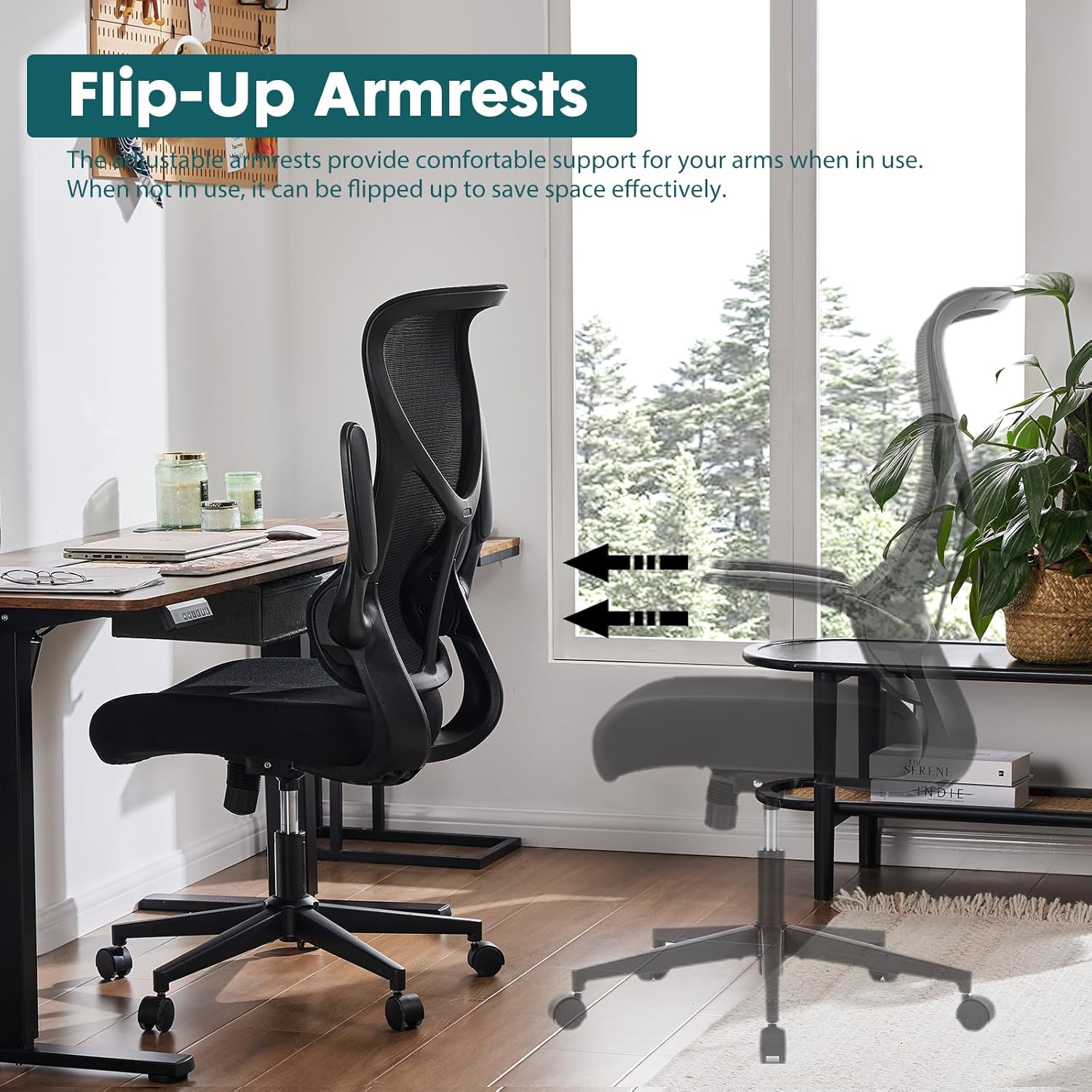 Ergonomic Computer Mesh Chair With Flip Up Armrests,Lumbar Support, Backrest For Home Office, Black Black Metal