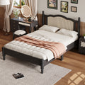 Full Size Wooden Platform Bed With Natural Rattan Headboard, Vintage Bed Frame With Wooden Slat Support, Black Box Spring Not Required Full Black Wood