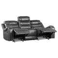 Luxurious Living Room Furniture 2Pc Reclining Sofa Set Grayfaux Leather Upholstery Center Drop Down Cup Holders, Power Outlets, Usb Ports, Diamond Pattern Stitching Gray Faux Leather Wood Primary Living Space Luxury,Modern Solid Wood 5 Seat