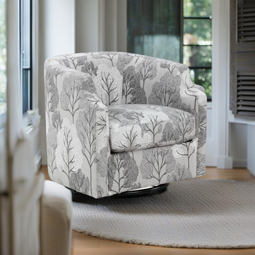 Isabelle Swivel Glider Barrel Chair Gray Floral Gray Foam Fabric