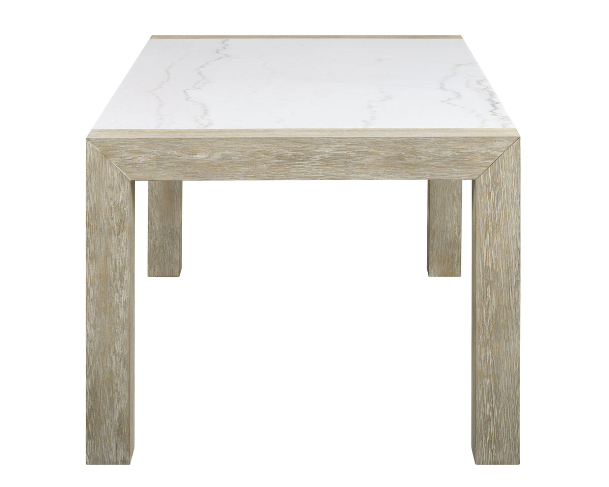 7Pc Dining Set Contemporary Style White Genuine Marble Stone Rectangular Table Full Back Upholstered Chairs Beige Gray Dining Room Wooden Furniture Wood Wood Gray Seats 6 Wood Dining Room Fixed Table Contemporary,Modern,Transitional Rectangular Trestle