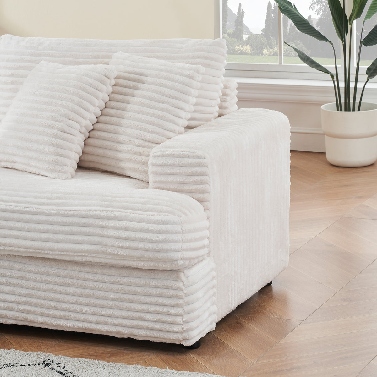 79.3Nch Corduroy Sofa With 4 Matching Toss Pillows Sleek Design Spacious And Comfortable 3 Seater Couch For Modern Living Room,White White Corduroy 3 Seat