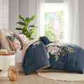 8 Piece Cotton Comforter Set Navy Queen Queen Navy Polyester