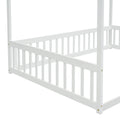 Full Size Canopy Frame Floor Bed With Fence, Guardrails,White Full White American Design Pine