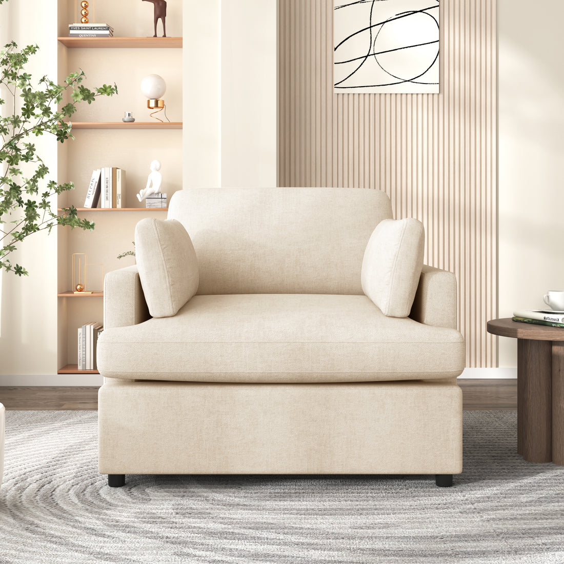 Mirod Oversized Accent Chair Comfortable Armrest Cushions, Versatile Neutral Style, Elegant Design, Durable Frame Beige Polyester