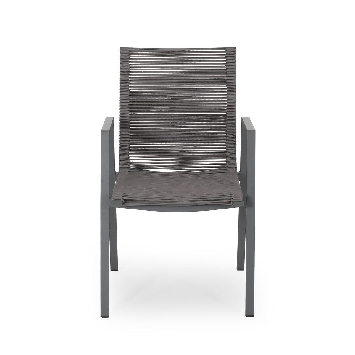 Outdoor Modern Aluminum Dining Chair With Rope Seat Set Of 2 , Gray And Dark Gray Dark Grey Aluminium