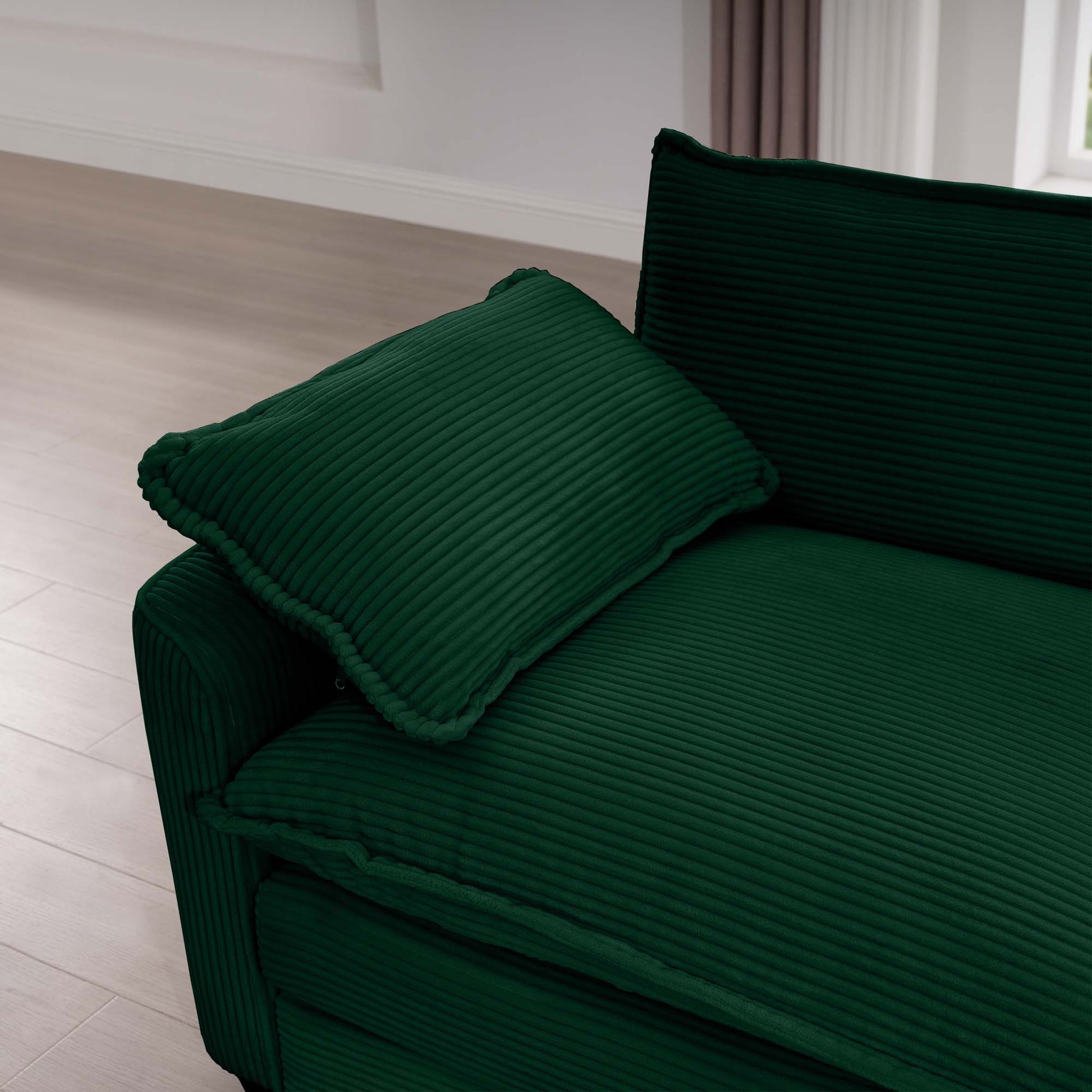 Luxurious And Sophisticated Deep Seated Sofa Set With Two Single Chairs In Green Corduroy Fabric, Suitable For Bedroom And Office Green Corduroy 2 Seat