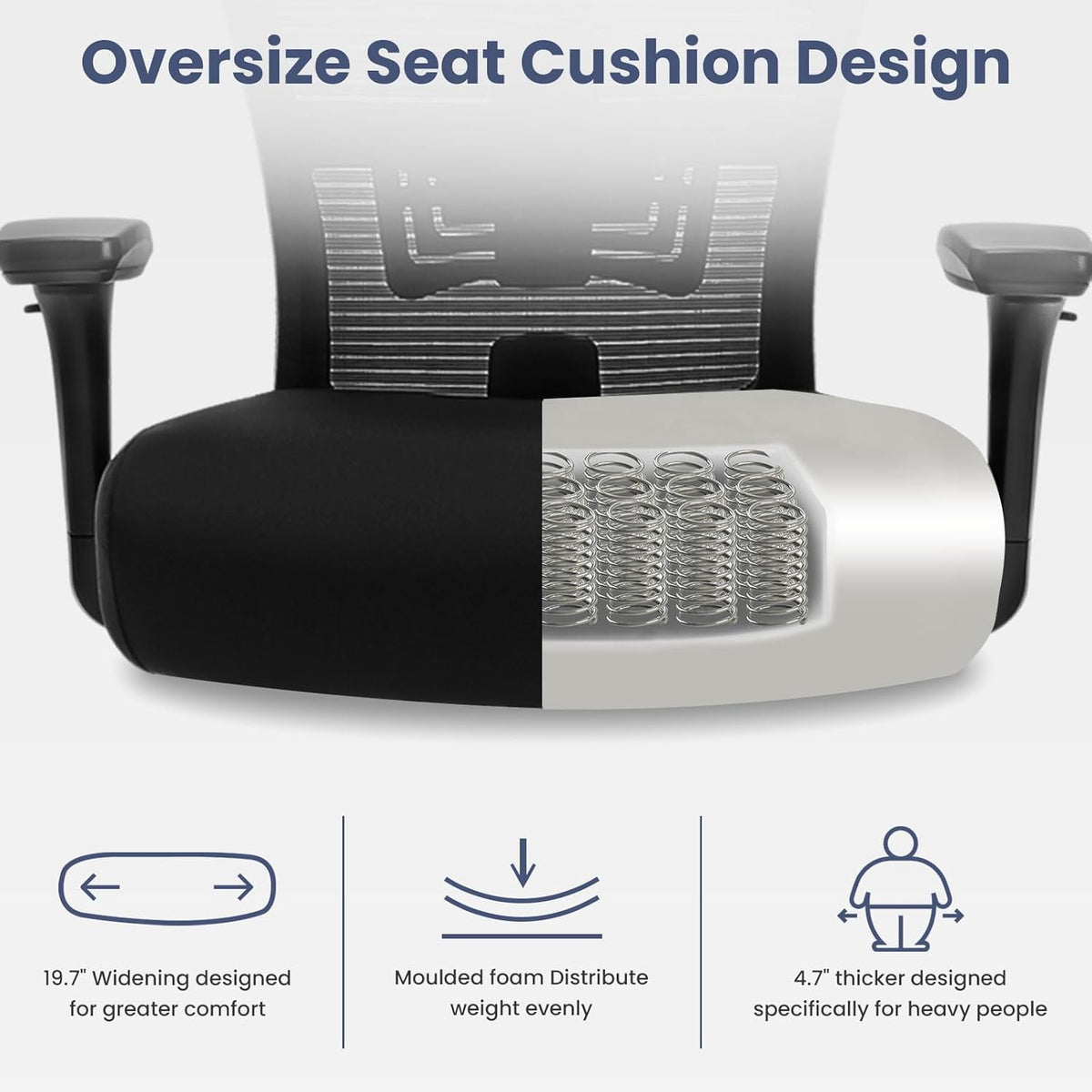Big And Tall Office Chair 500Lbs Ergonomic Office Chair For Heavy People With 3D Armrest, Quiet Rubber Wheels, Adjustable Lumbar Support And Headrest Heavy Duty Metal Base Mesh Chair Nylon Black