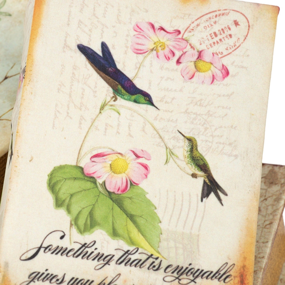 Set Of 4 Book Boxes With Birds, Flowers, And Handwriting Design, 5.5X4X2" Multi Mdf