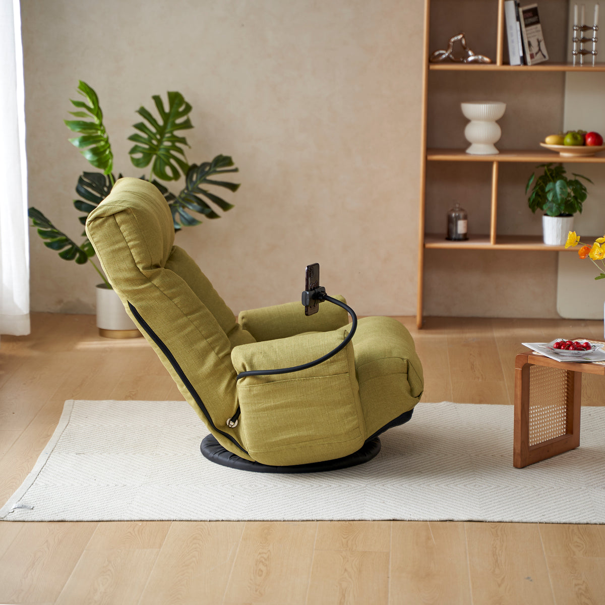 Adjustable Head And Waist, Game Chair, Lounge Chair In The Living Room, 360 Degree Rotatable Sofa Chair,Rotatable Seat Leisure Chair Deck Chair Green Metal Soft Cotton Metal