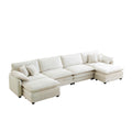 Over Size U Shape Corduroy Sofamodern Upholstered 4 Seater Sofa With 2 Ottomans, Premium Soft Corduroy Fabric Sofa Beige Corduroy 4 Seat