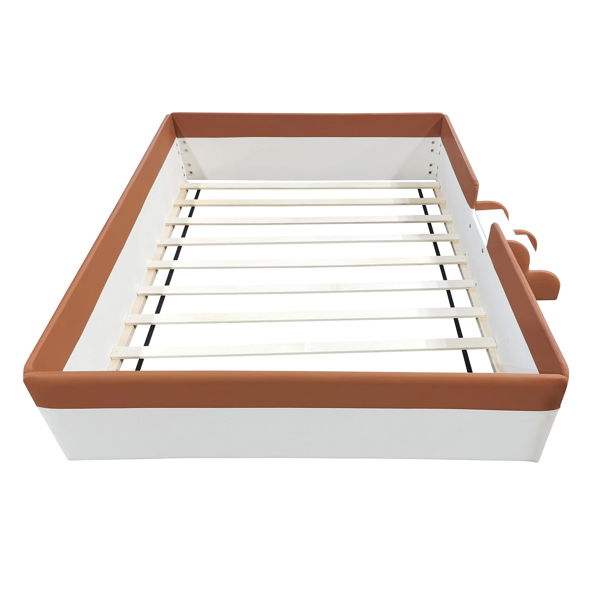 Full Size Upholstered Daybed Frame With Fence And Stairs, Brown White Full Brown White Mdf Lvl