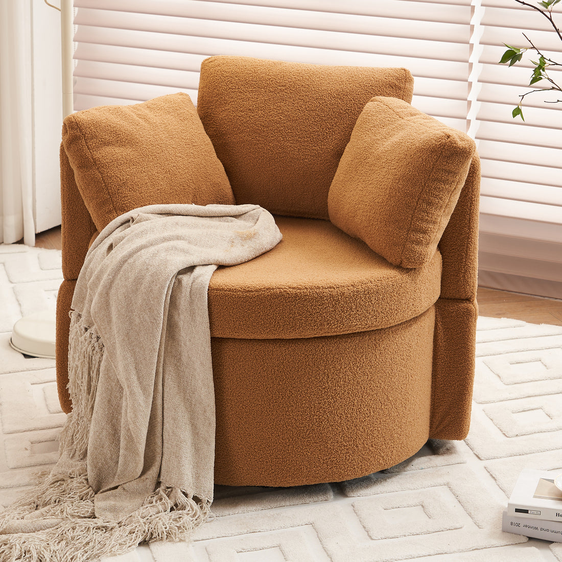 029 Teddy Fabric Swivel And Storage Chair With Back Cushion For Living Room,Khaki Khaki Primary Living Space Modern Foam Teddy