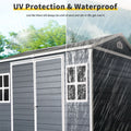 6X8Ft Resin Outdoor Storage Shed With Two Window And Floor, Black Black Polypropylene