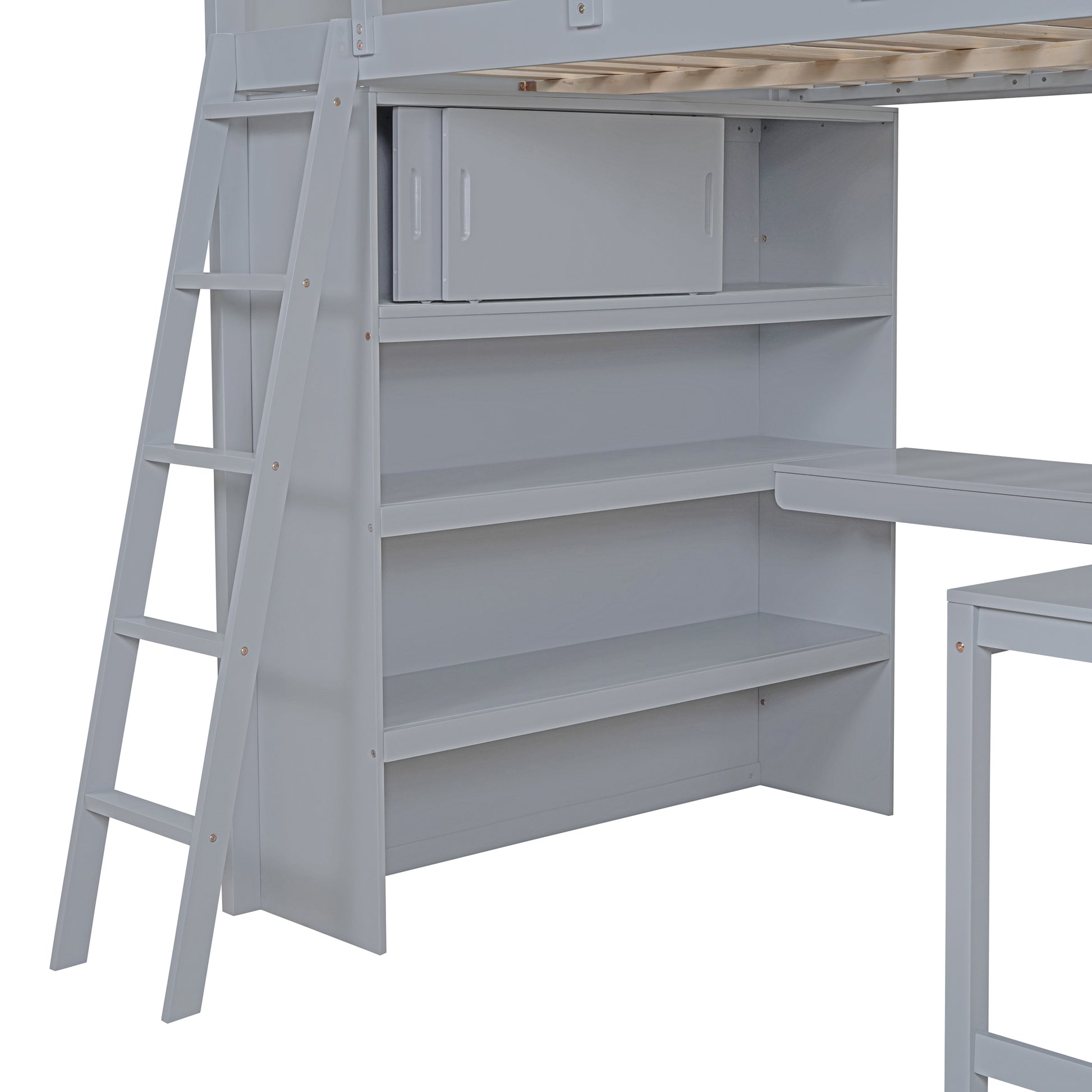 Full Size Loft Bed With Desk And Shelf Gray Full Gray Solid Wood