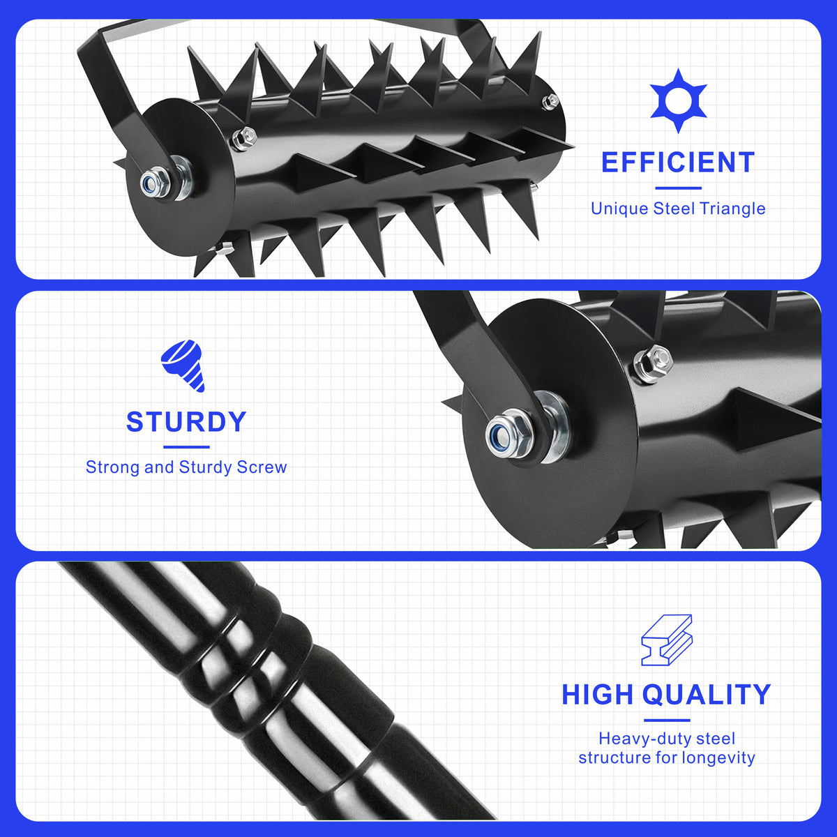 Lawn Aerators, Gardens, Yards, Loose Soil In Farmland,Gardening Lawn Aerator Tool, Upgraded Heavy Duty Aerator Lawn Soil Penetrator Spikes, For Garden Grass Patio Yard. Black Iron