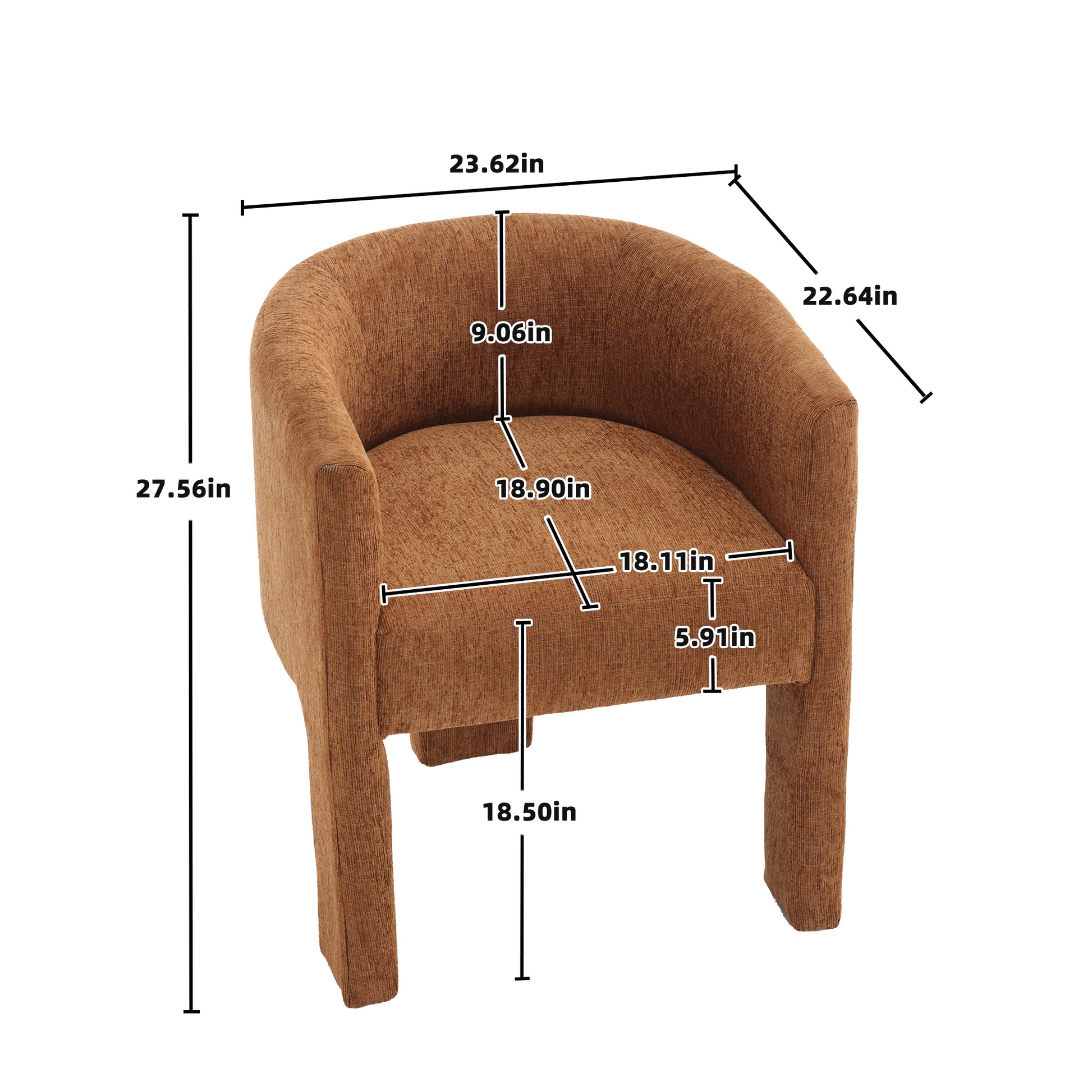 Chenille Barrel Accent Chair, Mid Century Modern Living Room Chair, Upholstered Side Armchair With 3 Legs For Bedroom Reading Spaces Brown Brown Primary Living Space Foam Chenille