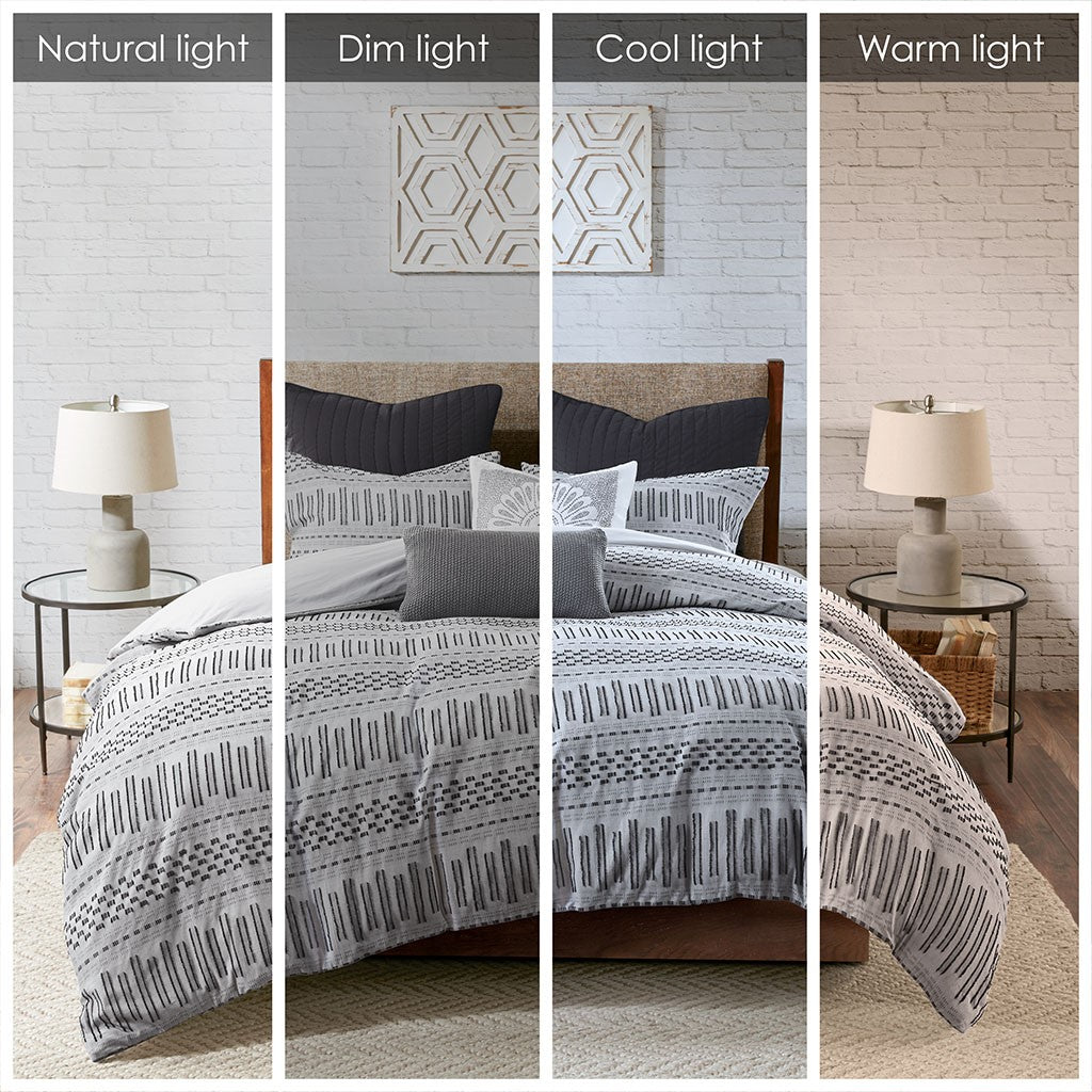 Cotton Jacquard Comforter Mini Set Grey Black King Cal King King Grey Black Cotton