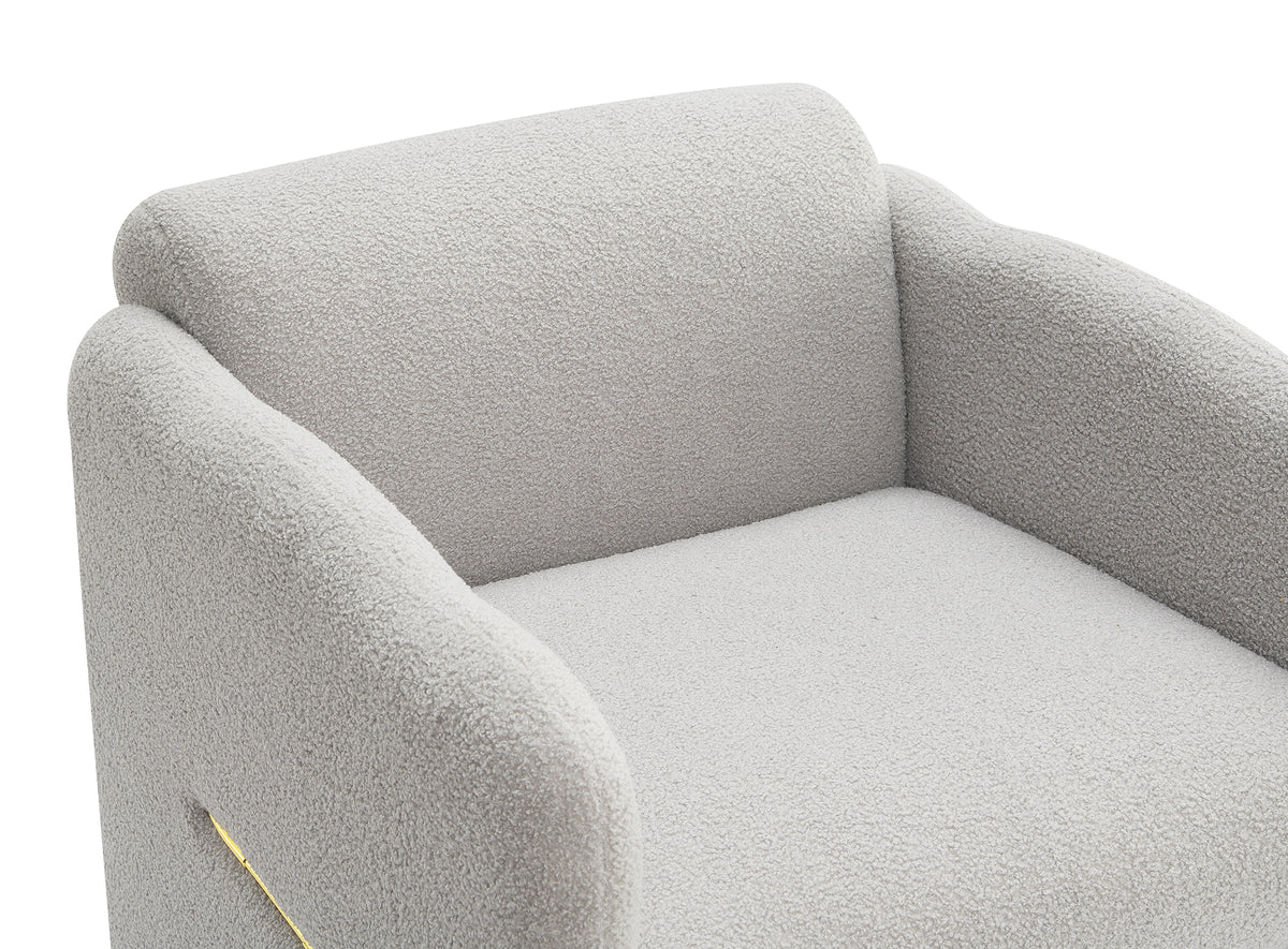 Arm Chair With Waved Arms, Metal Decoration On Both Side Arms, Accent Chair For Primary Living Space,Living Room,Bedroom, Teddy Fabric, Light Grey Light Grey Primary Living Space Modern Foam Plywood