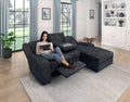 2 Piece Reclining Sectional With Right Chaise Chenille Fabric Upholstery Drop Down Cup Holders Modern Living Room Furniture Ebony Chenille Primary Living Space Plywood,Solid Wood 3 Seat
