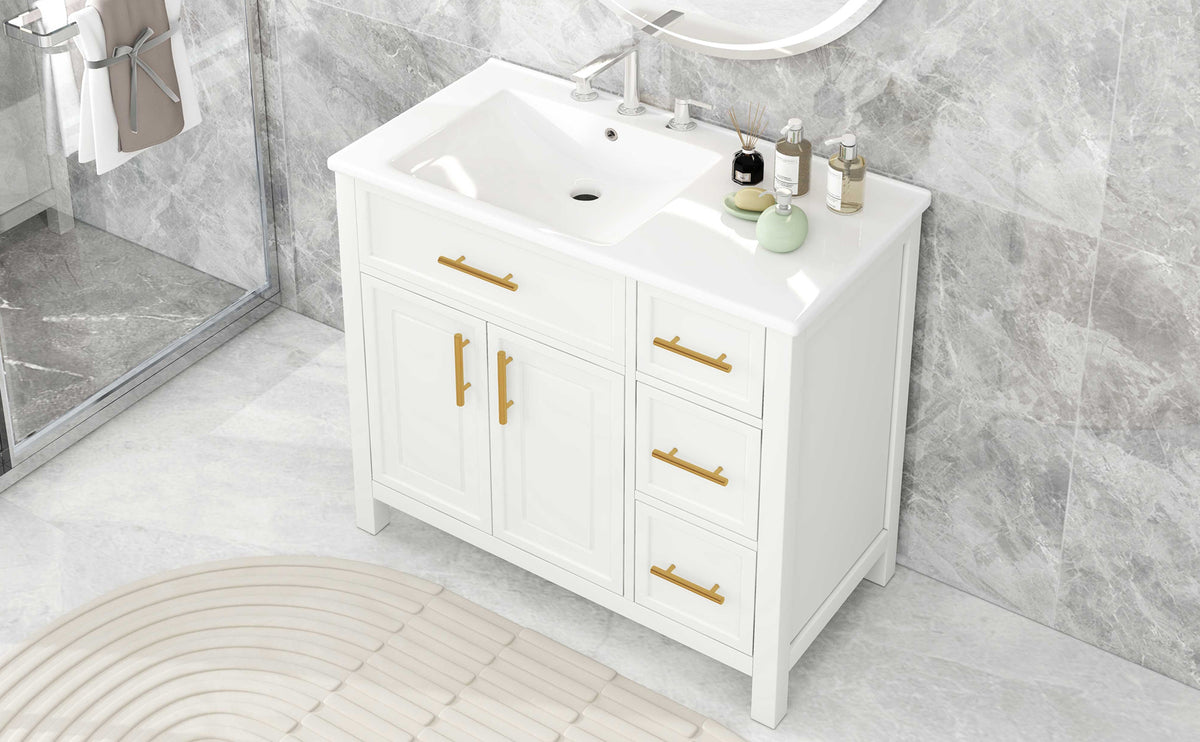 36" Bathroom Vanity With Sink Top, Bathroom Vanity Cabinet With Two Doors And Three Drawers, Solid Woodmdf Boards ,One Package, White Old Sku:Wf319757Aak White Solid Wood Mdf