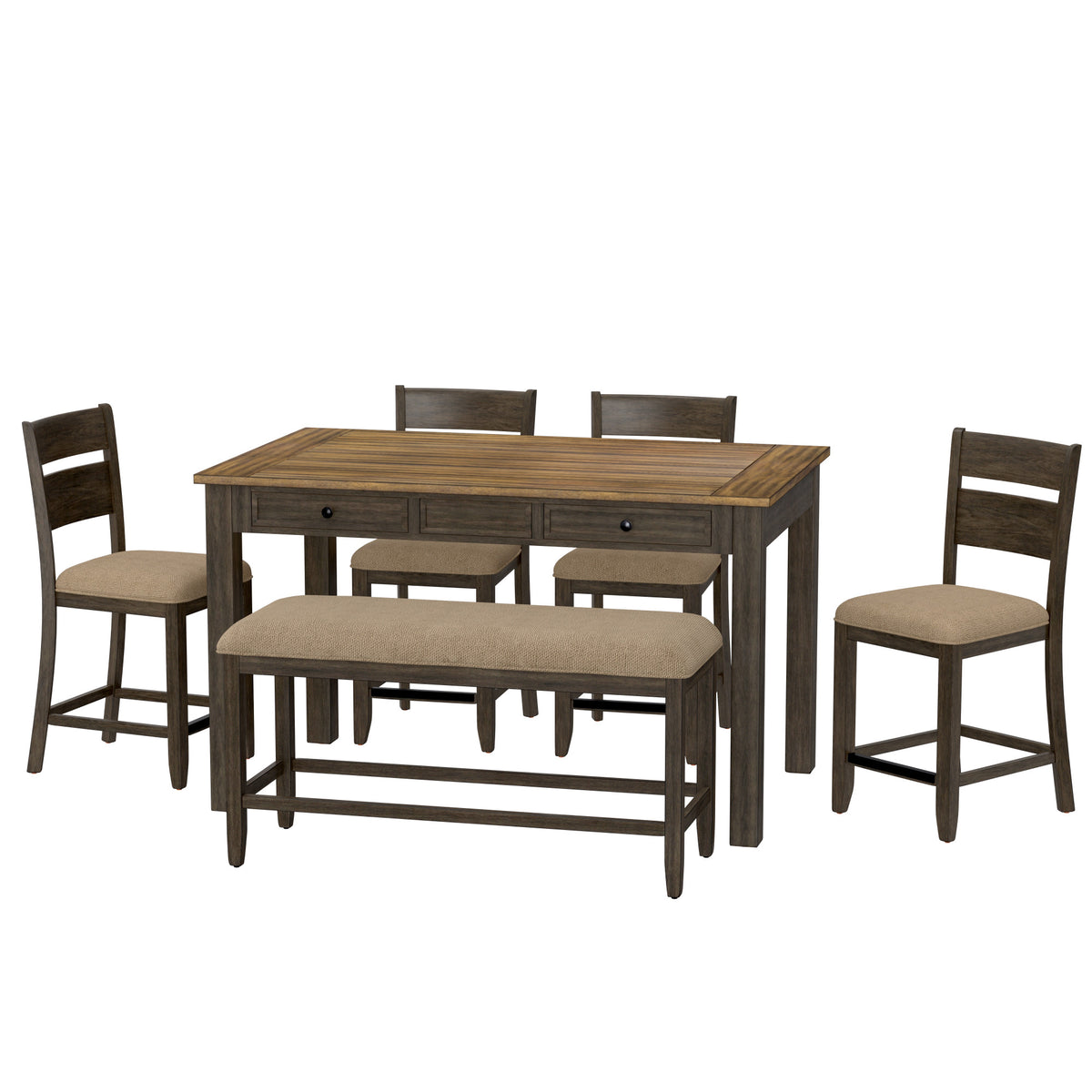Velvety Brown 6 Piece Gathering Dining Set Brown Engineered Wood