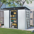 8Ft X 6Ft Outdoor Metal Storage With Lockable Sliding Doors And Transparent Plate For Garden, Lawn White And Black White Black Metal