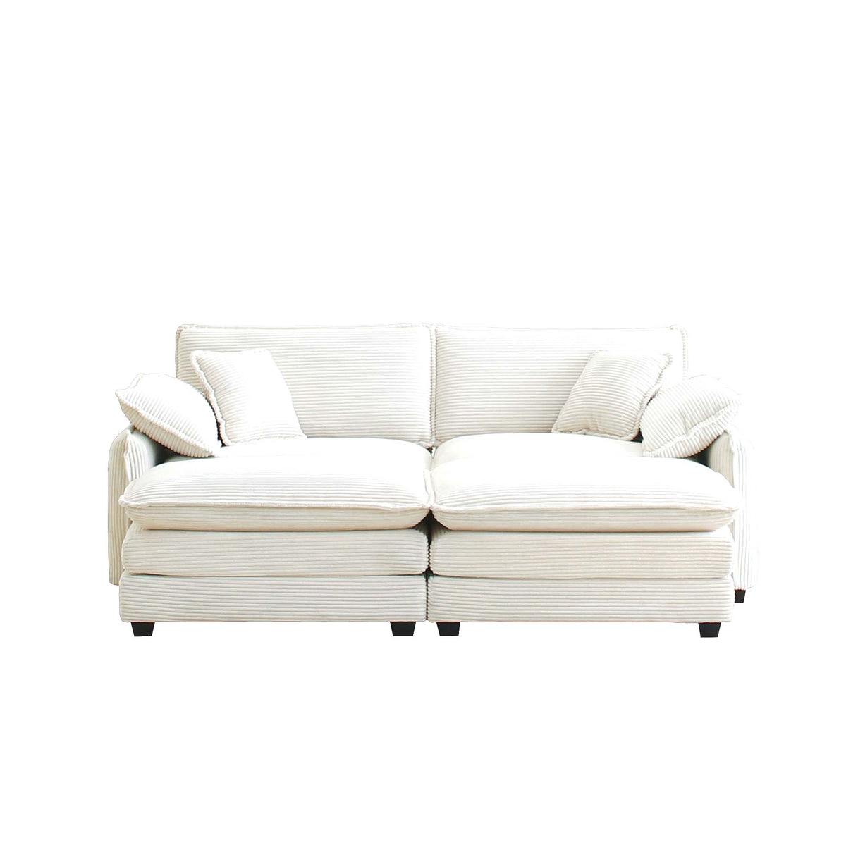 Two Seater Theater Sofa With 2 Footrest, 2 Seater Sofa With Ottoman For Small Living Spaces, Beige Corduroy Beige Corduroy 2 Seat