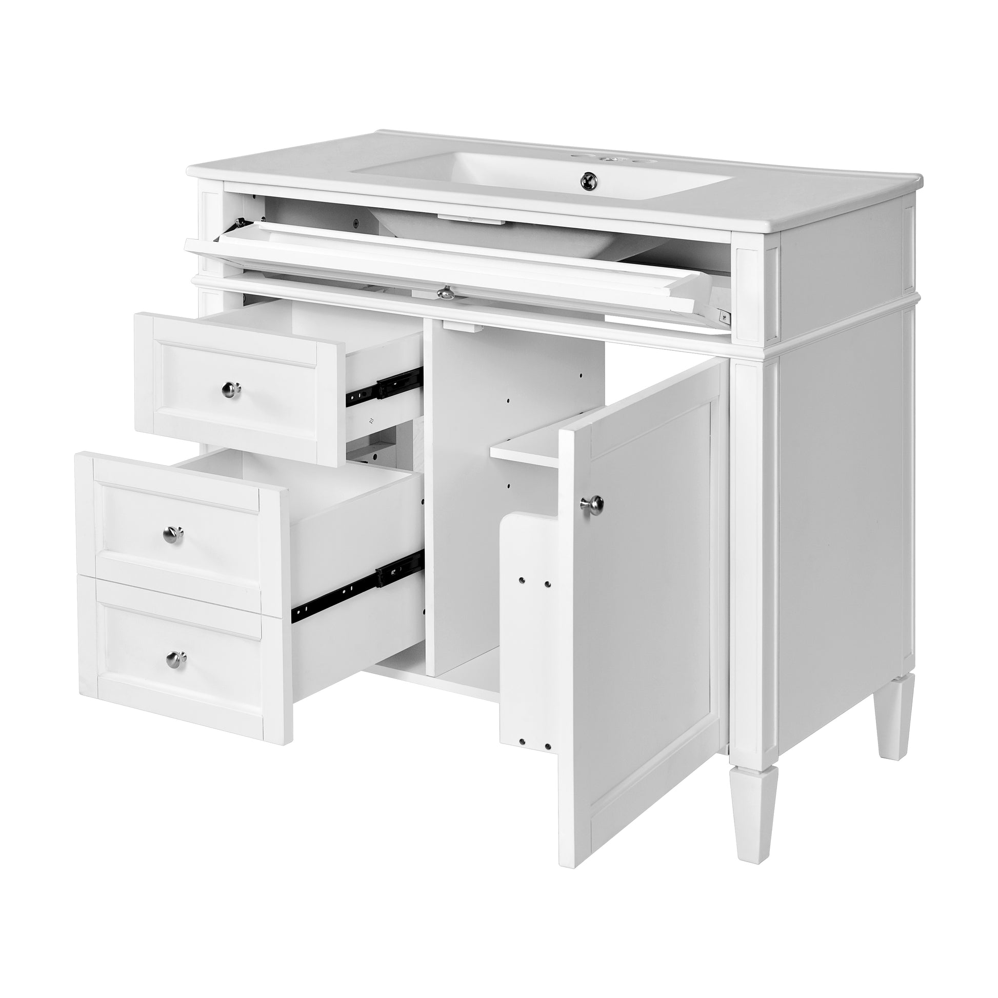 36'' Bathroom Vanity With Medicine Cabinet, Modern Bathroom Storage Cabinet With 2 Soft Closing Doors And 4 Drawers, Single Sink Bathroom Vanity White Bathroom Ceramic,Solid Wood Mdf