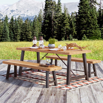 Catriona 3 Piece Wood Outdoor Dining Set Teak Acacia Wood
