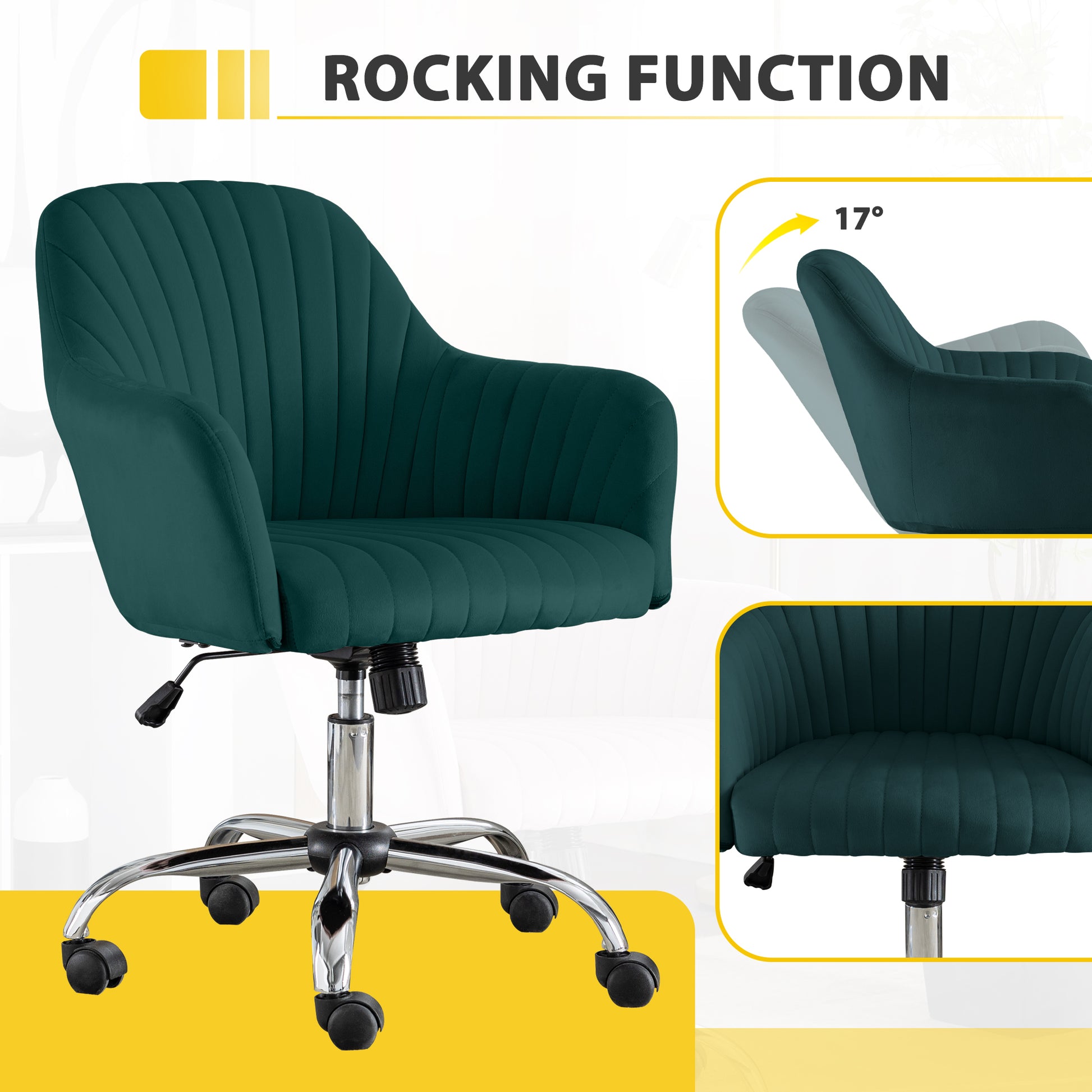 Accent Chair Modern Home Office Leisure Chair With Adjustable Velvet Height And Adjustable Casters Green Green Cotton Velvet