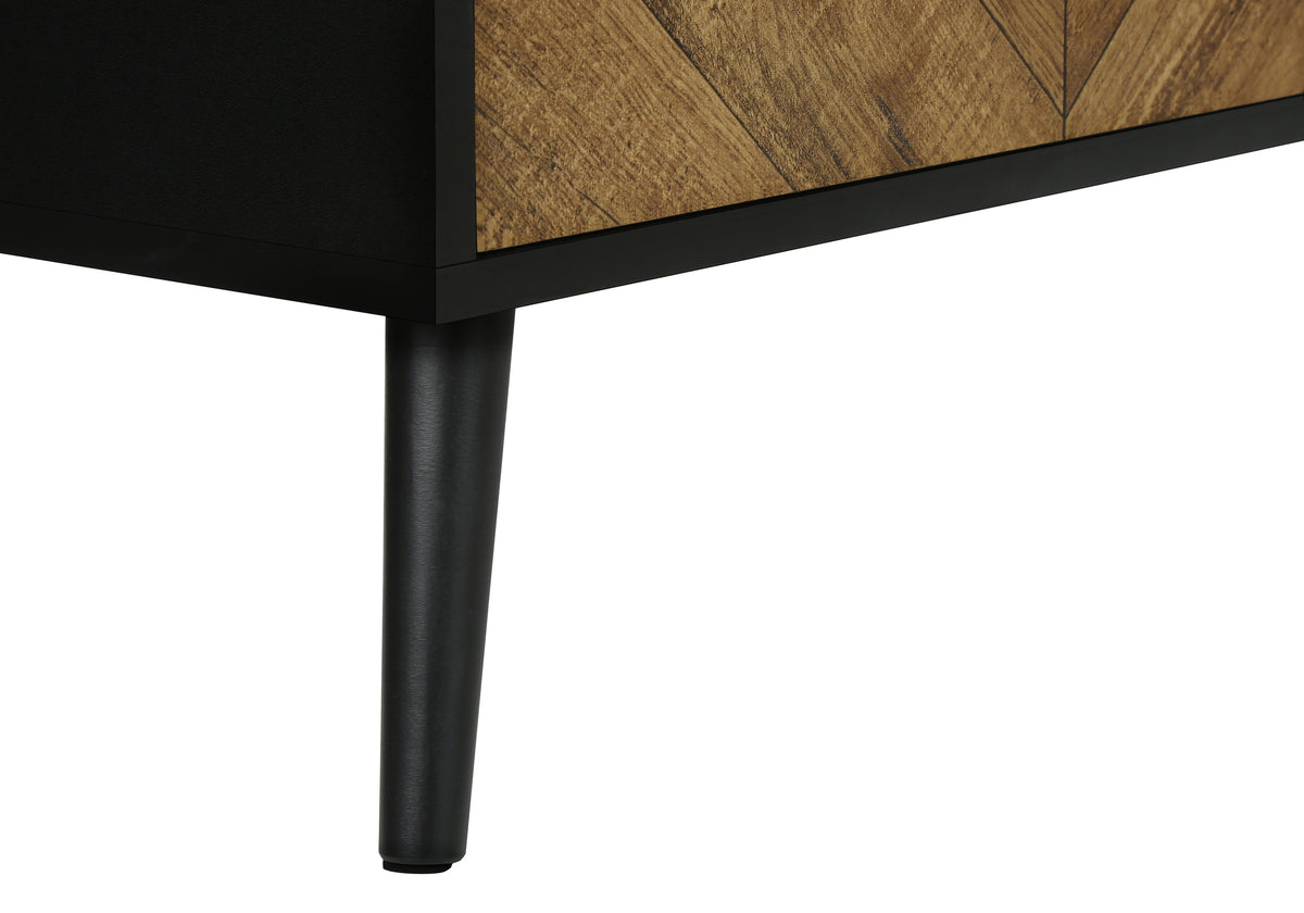 Tv Stand, 72 Inch, Console, Media Entertainment Center, Storage Cabinet, Living Room, Bedroom, Brown And Black Laminate, Black Wood Legs, Contemporary, Modern Black 80 89 Inches Particle Board