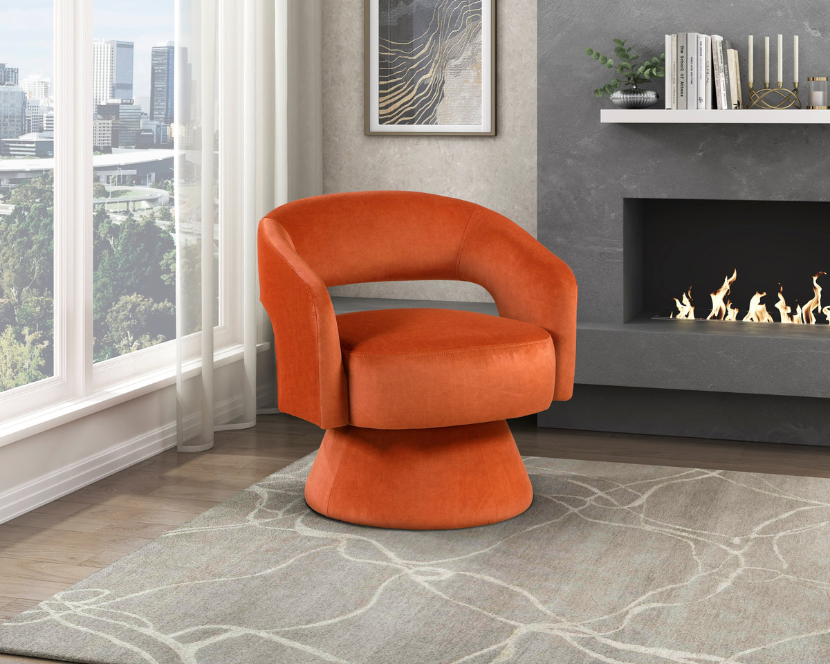 Modern Luxury Swivel Accent Chair 1Pc Orange Velvet Upholstery Solid Wood Stylish Home Furniture Orange Primary Living Space Luxury,Modern Plywood,Solid Wood