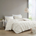 3 Piece Elastic Embroidered Cotton Duvet Cover Set Queen White Cotton