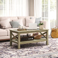 Homcom Glass Coffee Table, Modern Farmhouse Center Table With Storage, Side Table For Living Room With Classic X Bar Style Sides, Gray Gray Mdf