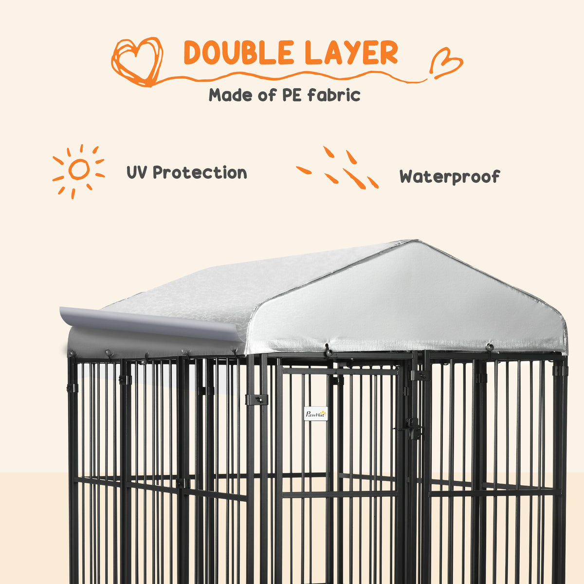 Pawhut 6' X 4' Dog Kennel, Outdoor Dog Playpen Run With Waterproof, Uv Resistant Canopy, Heavy Duty Chain Link For Medium And Large Dogs Black Steel