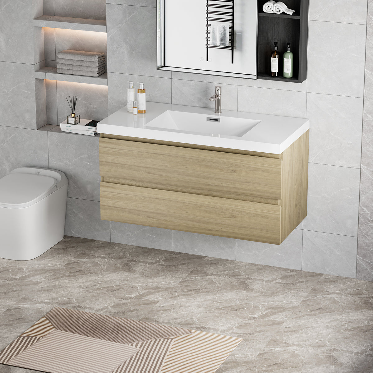 42" Floating Bathroom Vanity With Sink, Modern Wall Mounted Bathroom Storage Vanity Cabinet With Resin Top Basin And Soft Close Drawers, Natural Oak 24V11 42No White Oak Wood