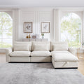 Corduroy Sectional Sofa, L Shaped Couch With Storage Footstool And 3 Pillow, Sectional Couch For Living Room Apartment, Beige Beige Corduroy 3 Seat