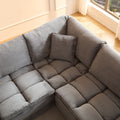 5 Seats,Oversized Sectional Sofa,L Shaped Corner Couch With Detachable Seat & Back Cushion, Corduroy Upholstery Convertible Sleeper Sofa&Couch For Living Room Grey Fabric 5 Seat