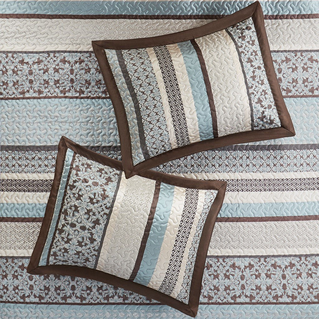 5 Piece Jacquard Quilt Set With Throw Pillows Blue Full Queen Full Blue Cotton