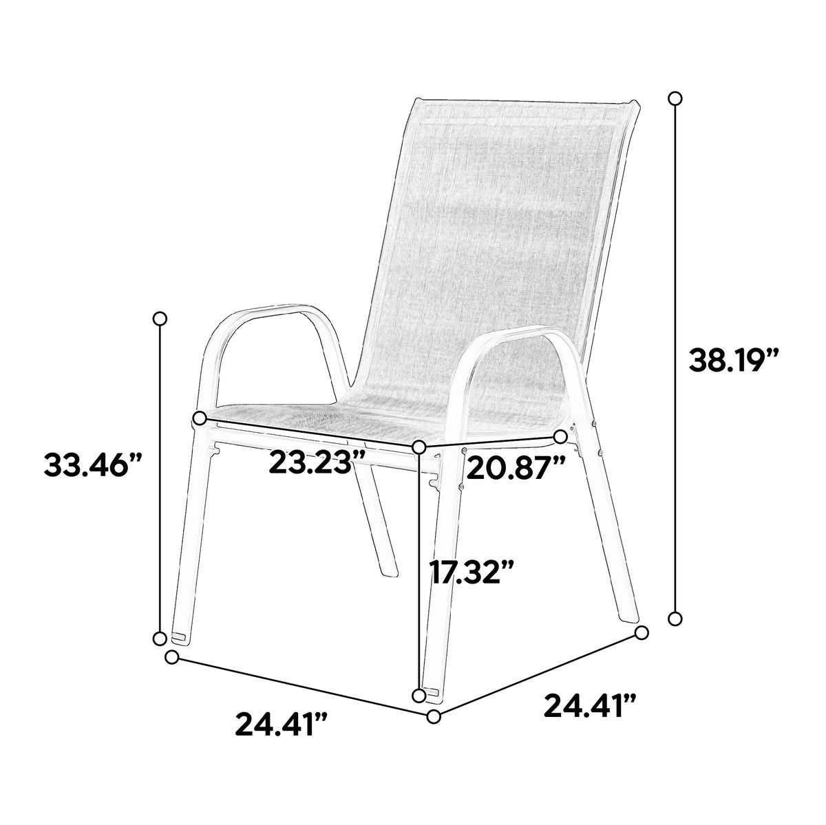 2 Piece Patio Chairs, Outdoor Camping Chairs Withtextilene Fabric, Set Of 2 Garden Chairs With Armrest High Backrest For Garden Patio Pool Beach Yard Space Saving Grey Grey Steel