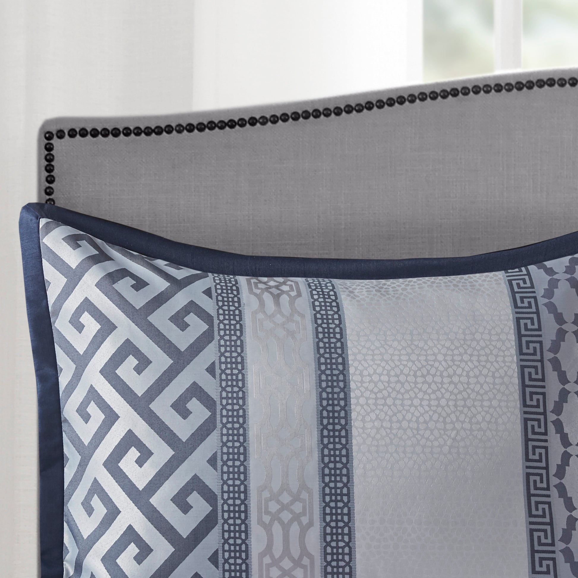 7 Piece Jacquard Comforter Set Navy King King Navy Polyester