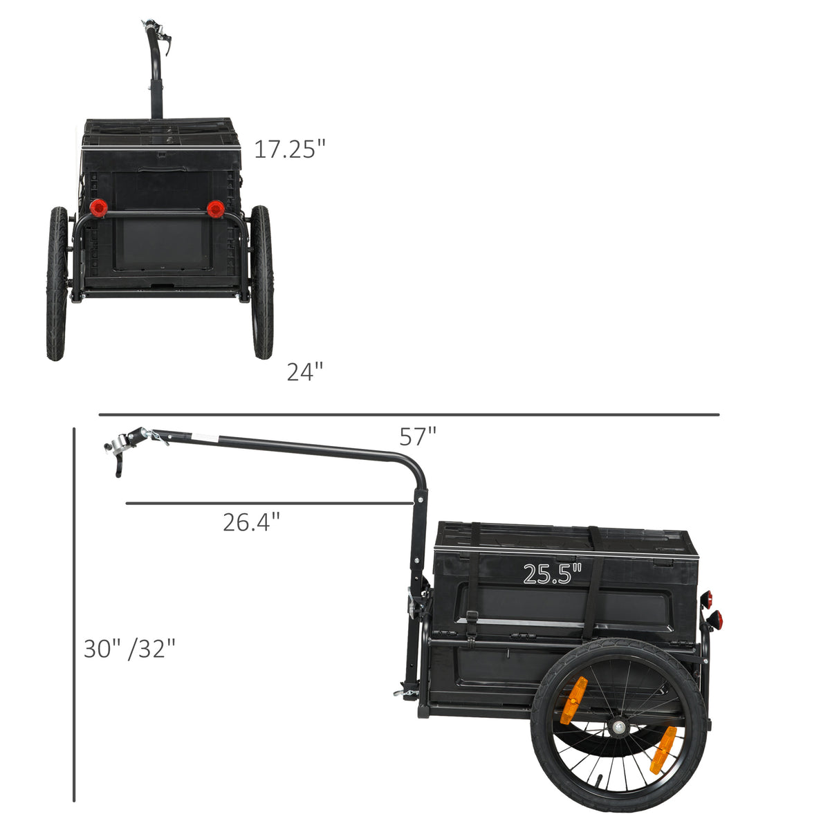 Aosom Bike Cargo Trailer, Bicycle Trailer Wagon Cart With Removable Storage Box, Quick Release 16" Wheels And Safe Reflectors, Galvanized Bottom Black Steel