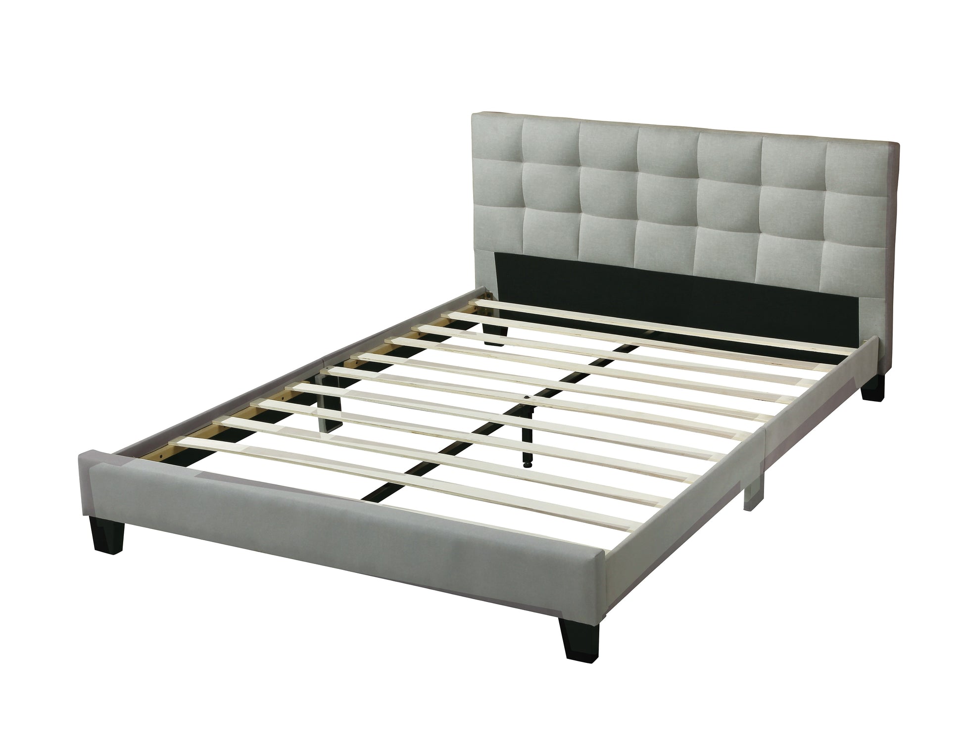 Contemporary 1Pc Queen Size Bed Grey Polyfiber Tufted Headboard Platform Bedframe Bedroom Furniture Box Spring Not Required Queen Grey,Light Gray Wood Bedroom Modern,Transitional Rubberwood Bed