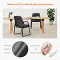Leather Office Guest Chair No Wheels, Comfy Padded Arms And Seld Base, For Reception Conference Room Set Of 2 Black Stainless Steel